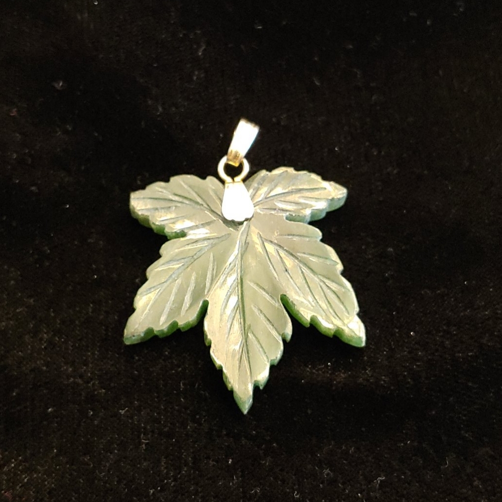 Jade leaf Pendant with gold bail.